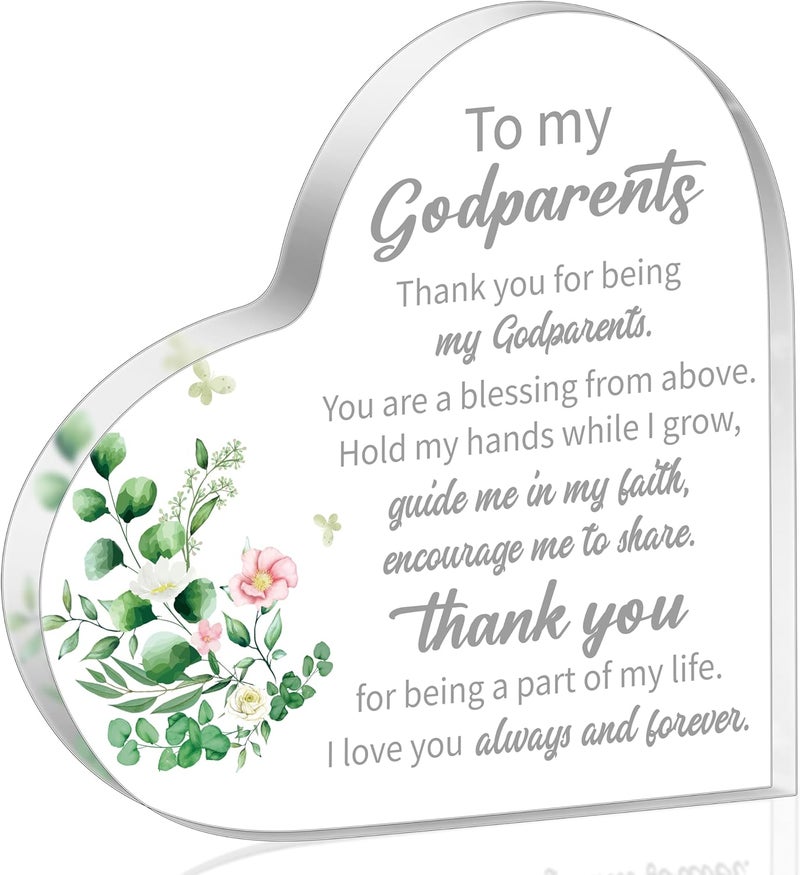 Yopyame Godparents Heart Acrylic Gifts - Godparents Gifts from Godchild for Women Men Thank You for Being My Godparent Acrylic Plaque Table Decor Birthday Christmas Keepsake Gift for Godparents - Image 1